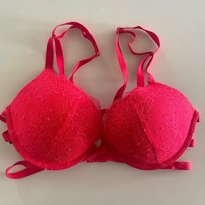New red Victorias Secret push up bra 32D front close lace